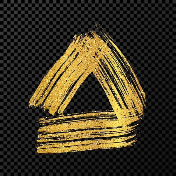 Pennellate Grunge Oro Forma Triangolo Triangolo Inchiostro Dipinto Macchia Inchiostro — Vettoriale Stock