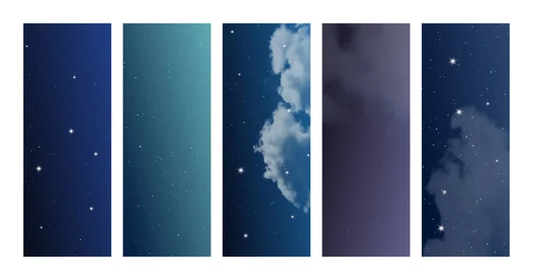 Нічне Небо Хмарами Багатьма Зірками Набір Абстрактних Вертикальних Фонів Природи — стоковий вектор