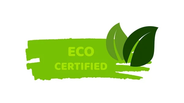 Зеленая Натуральная Биоэтикетка Надпись Eco Certified Green Label Hand Drawn — стоковый вектор