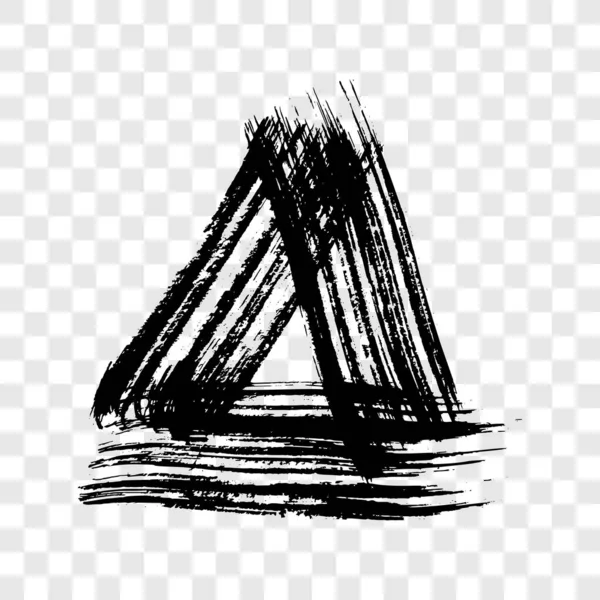 Pennellate Grunge Nere Forma Triangolo Triangolo Inchiostro Dipinto Inchiostro Isolato — Vettoriale Stock