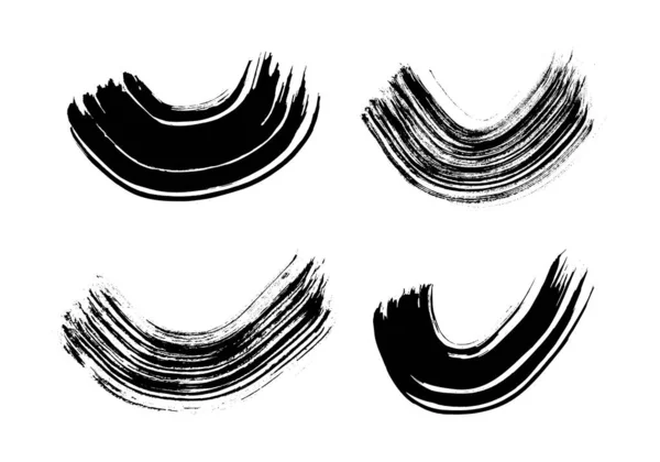 Black Grunge Semicircular Brush Strokes Set Painted Wavy Ink Stripes — Stockový vektor