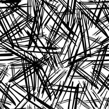 Beyaz arka planda soyut şekillerde siyah kalem fırça darbeleriyle kusursuz desen. Vektör illüstrasyonu