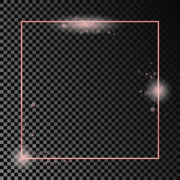 玫瑰金光闪闪的正方形框架隔离在黑暗透明的背景上 具有发光效果的新框架 矢量说明 — 图库矢量图片