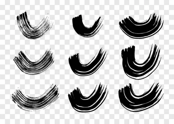 Черные Гранжевые Полукруглые Мазки Кистью Большой Набор Раскрашенных Волнистых Чернильных — стоковый вектор