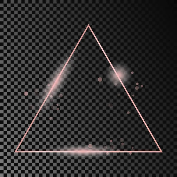 Rózsa Arany Izzó Háromszög Keret Elszigetelt Sötét Átlátszó Háttér Fényes — Stock Vector