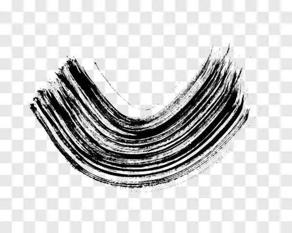 黒のグランジ半円形のブラシストローク 波状の墨縞を描く 透明な背景に孤立したインクスポット ベクターイラスト — ストックベクタ