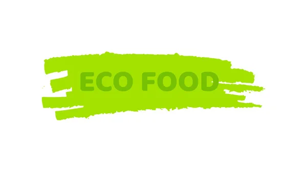 Grön Naturlig Bioetikett Inskriptionen Eco Mat Grön Etikett Handritade Fläckar — Stock vektor