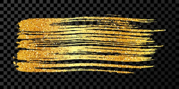 Pennellata Oro Macchia Inchiostro Disegnata Mano Isolata Sfondo Trasparente Scuro — Vettoriale Stock