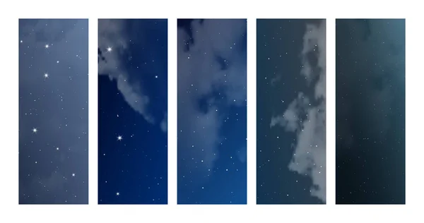 Ночное Небо Облаками Множеством Звезд Набор Абстрактных Природных Вертикальных Фонов — стоковый вектор