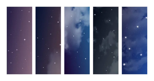 Night Sky Clouds Many Stars Set Abstract Nature Vertical Backgrounds — Stock Vector