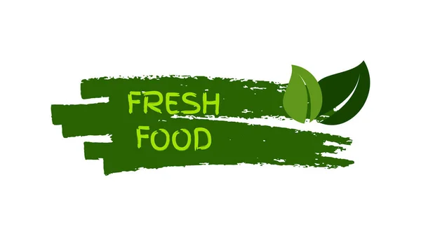 Etiqueta Bio Natural Verde Inscripción Fresh Food Etiqueta Verde Manchas — Archivo Imágenes Vectoriales