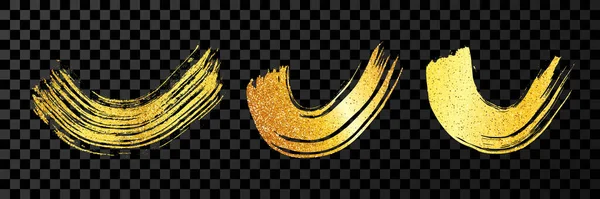 Золотые Гранжевые Полукруглые Мазки Кистью Набор Покрашенных Волнистых Чернильных Полос — стоковый вектор