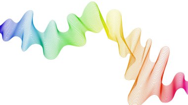 Beyaz zemin üzerinde renkli dalga gradyan çizgileri olan soyut arkaplan. Modern teknoloji arka planı, dalga tasarımı. Vektör illüstrasyonu