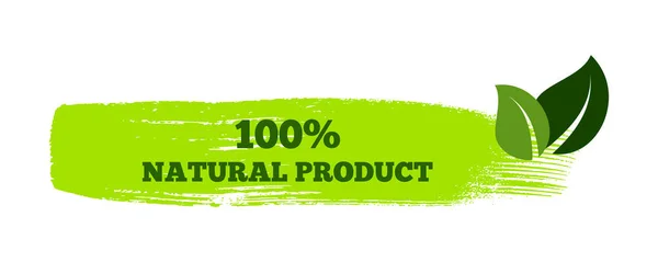 绿色天然生物标签 本品以100 天然产品在绿色标签上刻上手绘污迹 矢量说明 — 图库矢量图片