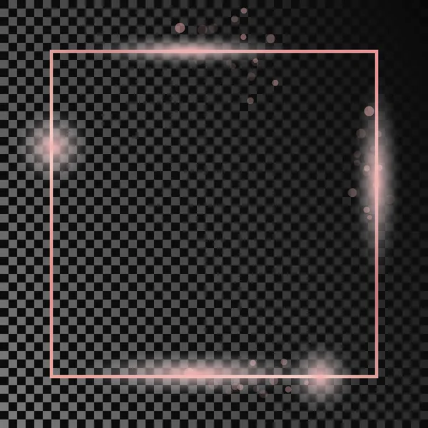 暗い透明背景に隔離されたローズゴールド輝く正方形のフレーム 輝く効果を持つ光沢のあるフレーム ベクターイラスト — ストックベクタ