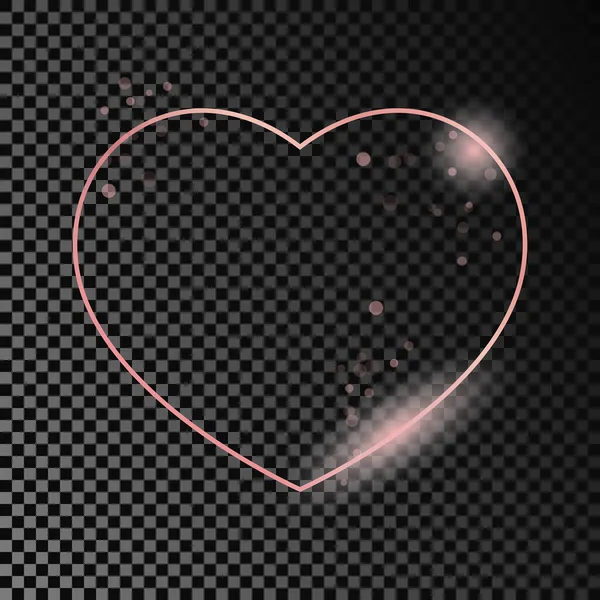 Ροζ Χρυσό Λαμπερό Πλαίσιο Σχήμα Καρδιάς Απομονώνονται Σκούρο Διαφανές Φόντο — Διανυσματικό Αρχείο