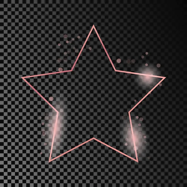 暗い透明な背景に隔離された金輝く星の形のフレームをバラ 輝く効果を持つ光沢のあるフレーム ベクターイラスト — ストックベクタ