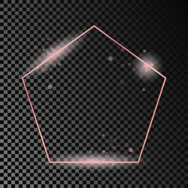 Roségold Glühendes Fünfeck Rahmen Isoliert Auf Dunklem Transparentem Hintergrund Glänzender — Stockvektor