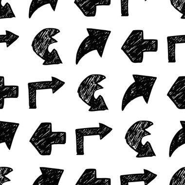 Beyaz arka planda siyah el okları çizilmiş pürüzsüz desen. Vektör illüstrasyonu