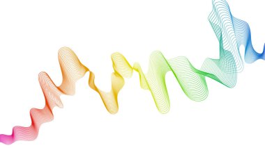 Beyaz zemin üzerinde renkli dalga gradyan çizgileri olan soyut arkaplan. Modern teknoloji arka planı, dalga tasarımı. Vektör illüstrasyonu