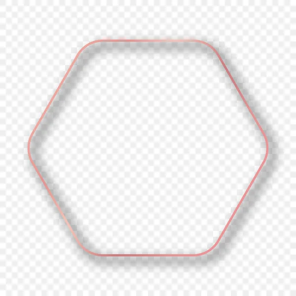 玫瑰金光闪闪的圆形六边形框架 阴影隔离在透明的背景上 具有发光效果的新框架 矢量说明 — 图库矢量图片