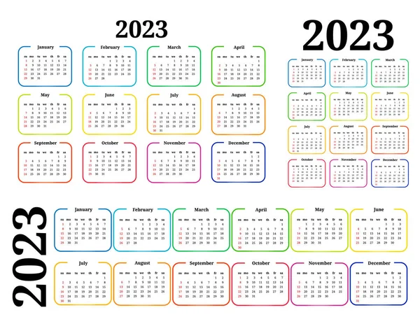 Soubor Tří Kalendářů Pro Rok 2023 Různých Formách Izolovaných Bílém — Stockový vektor