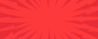 Kırmızı çizgi roman arka planında boş alan ile pop sanat tarzı. Işınlar, noktalar ve yarım ton etkisi olan bir şablon. Vektör illüstrasyonu