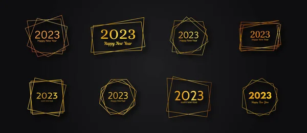Set 2023 Happy New Year Gold Geometric Polygonal Backgrounds Gold — ストックベクタ