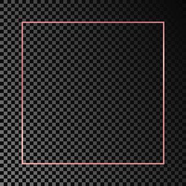 Koyu şeffaf arkaplanda izole edilmiş gül sarısı parlayan kare çerçeve. Parlak efektli parlak bir çerçeve. Vektör illüstrasyonu
