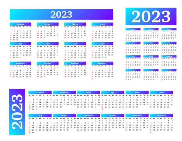 Set Three Calendars 2023 Different Forms Isolated White Background Sunday — Stock Vector