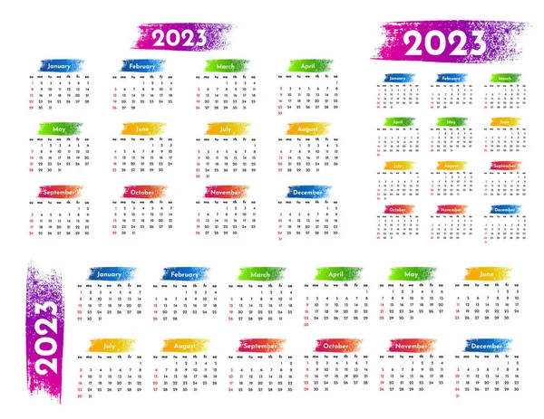 Set Von Drei Kalendern Für 2023 Verschiedenen Formen Isoliert Auf — Stockvektor