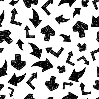 Beyaz arka planda siyah el okları çizilmiş pürüzsüz desen. Vektör illüstrasyonu