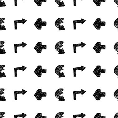 Beyaz arka planda siyah el okları çizilmiş pürüzsüz desen. Vektör illüstrasyonu