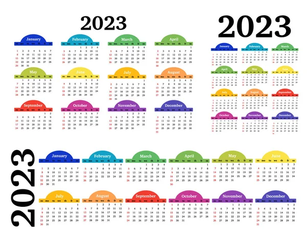 2023 Için Takvim Seti Beyaz Arka Planda Izole Edilmiş Farklı — Stok Vektör