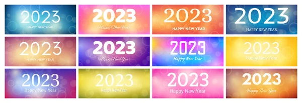 祝2023年新年吉祥 背景模糊 一套新年背景资料 背景上有白色的数字 有意大利面 波克面和镜头照明弹 矢量说明 — 图库矢量图片