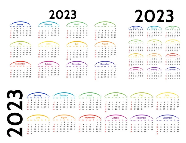 2023 Için Takvim Seti Beyaz Arka Planda Izole Edilmiş Farklı — Stok Vektör