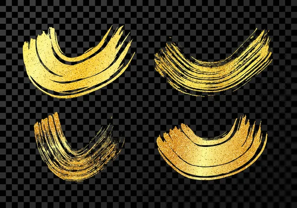 Zlaté Grunge Půlkruhové Tahy Štětcem Sada Malovaných Vlnitých Pruhů Inkoust — Stockový vektor