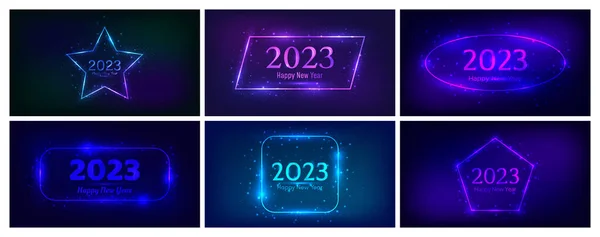 2023 Frohes Neues Jahr Neon Hintergrund Set Neon Hintergründe Mit — Stockvektor