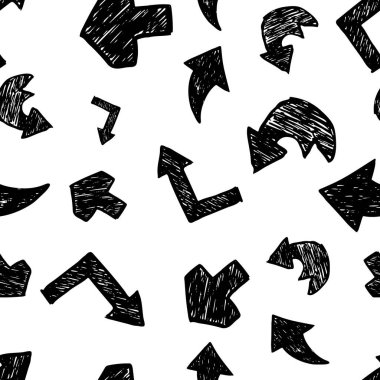 Beyaz arka planda siyah el okları çizilmiş pürüzsüz desen. Vektör illüstrasyonu