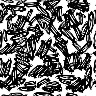 Kusursuz desenli, siyah el çizimi, fırça oval şekli beyaz arka plana çizilmiş. Soyut grunge dokusu. Vektör illüstrasyonu