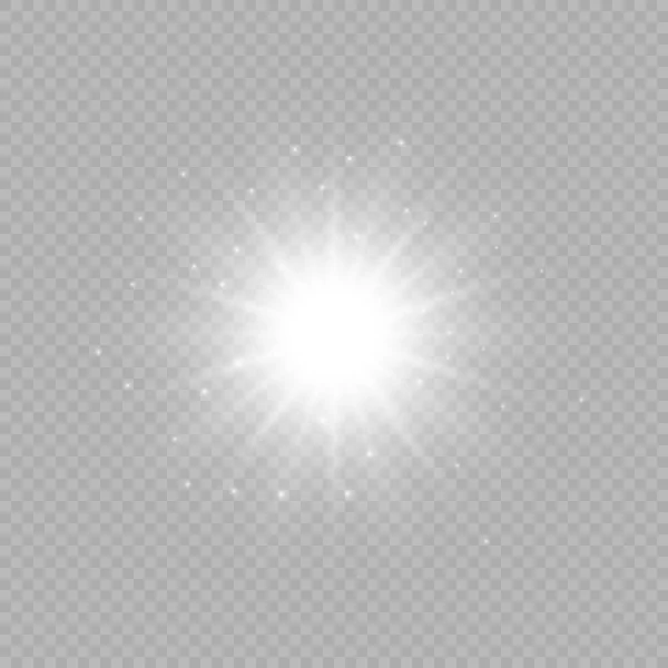 镜头照明弹的光效 白炽灯在灰色透明的背景上闪烁着星星光 矢量说明 — 图库矢量图片