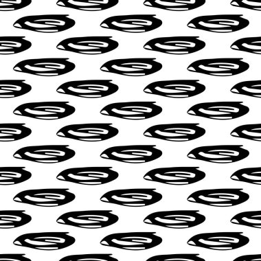 Kusursuz desenli, siyah el çizimi, fırça oval şekli beyaz arka plana çizilmiş. Soyut grunge dokusu. Vektör illüstrasyonu