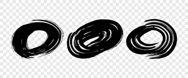 Schwarze Grunge Pinselstriche Kreisform Set Aus Drei Bemalten Tintenkreisen Tintenfleck — Stockvektor