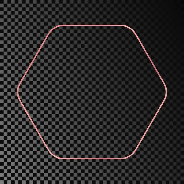 Розовый Золотой Светящийся Круглый Шестиугольник Рамка Изолированы Темном Прозрачном Фоне — стоковый вектор
