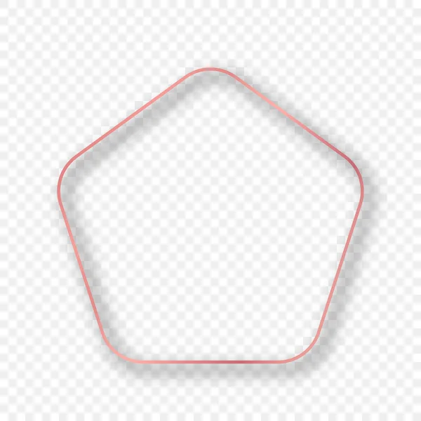 Rose Gold Glowing Rounded Pentagon Shape Frame Shadow Isolated Transparent — Vector de stock