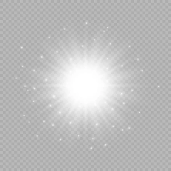 镜头照明弹的光效 白炽灯在灰色透明的背景上闪烁着星星光 矢量说明 — 图库矢量图片