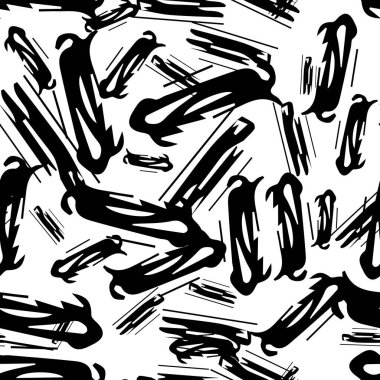 Kusursuz desenli, siyah el çizimi, fırça oval şekli beyaz arka plana çizilmiş. Soyut grunge dokusu. Vektör illüstrasyonu