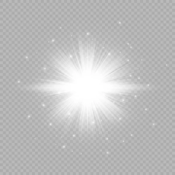 Světelný Efekt Záblesků Objektivu Bílá Zářící Světla Třpytí Šedém Průhledném — Stockový vektor