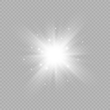 Light effect of lens flares. White glowing lights starburst effects with sparkles on a grey transparent background. Vector illustration clipart