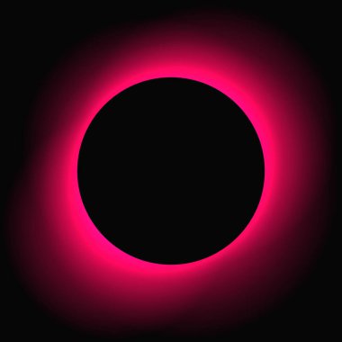 Circle illuminate frame with gradient. Pink round neon banner isolated on black background. Vector illustration